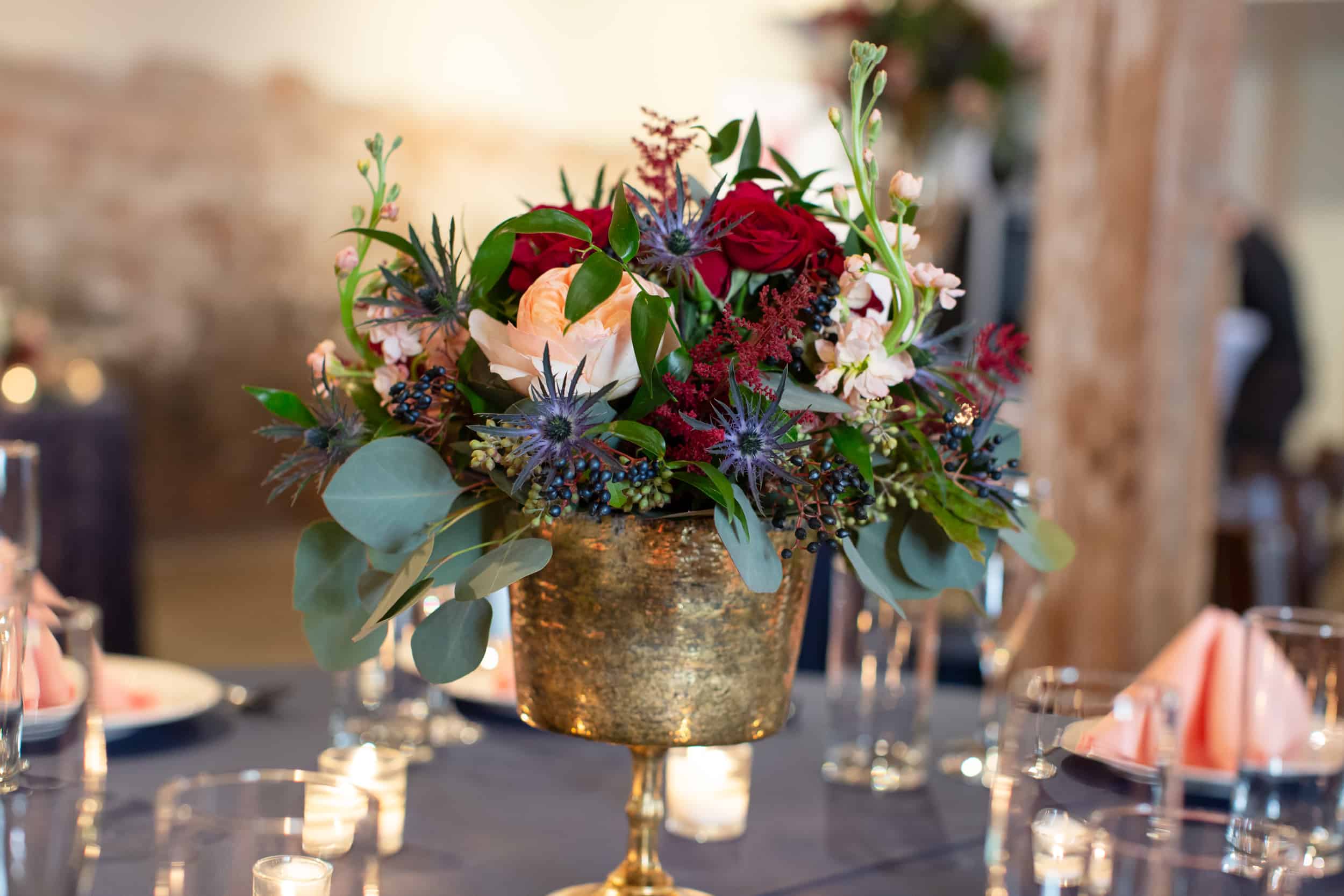winter flower arrangement by raleigh wedding photographer