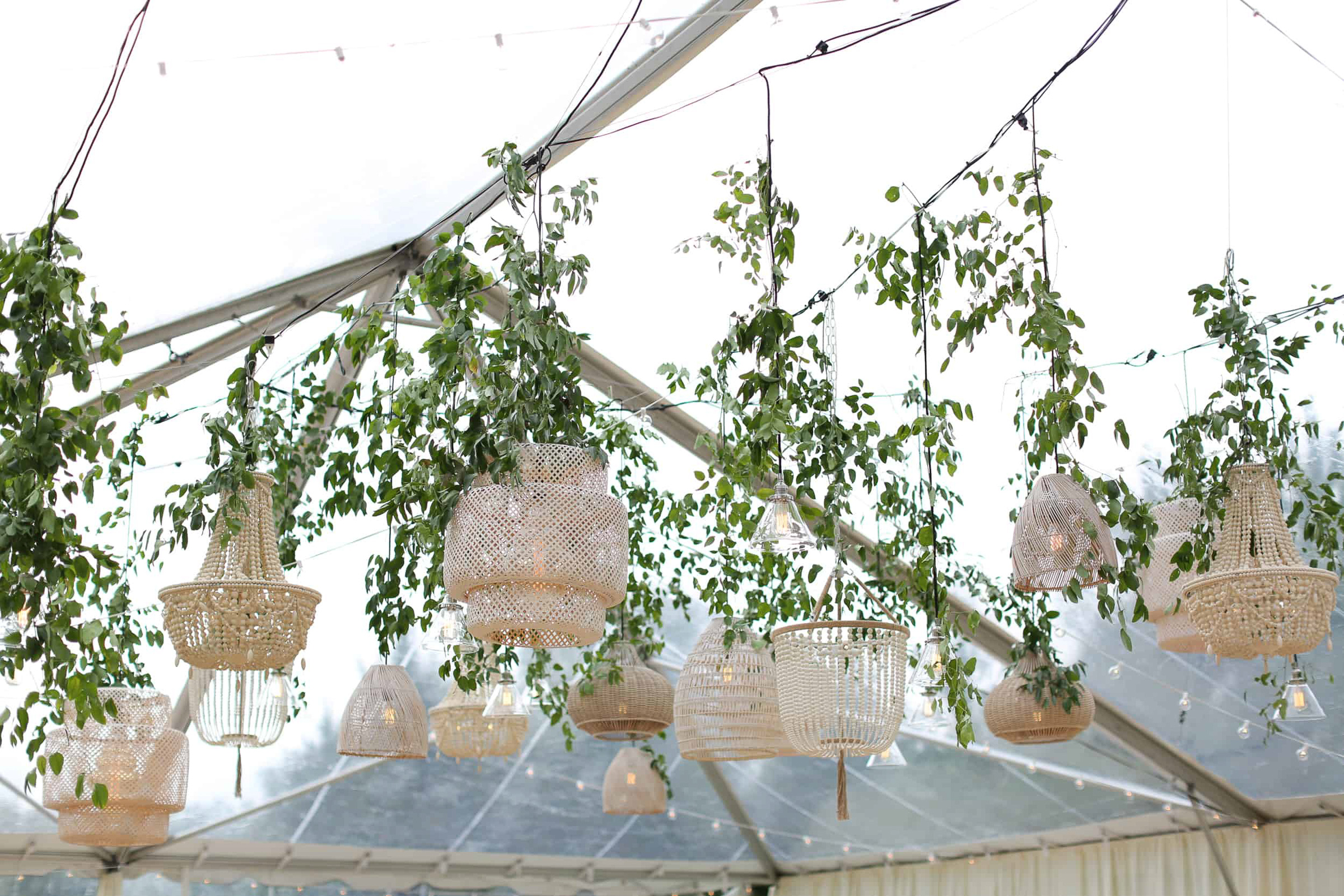 natural wedding decor beaded wooden chandeliers magdalena stefanek photography