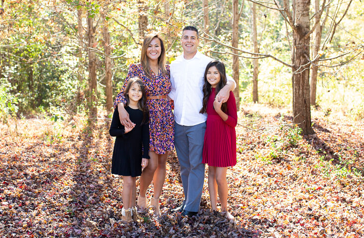family of four during fall mini photo session in Wake Forest, N C