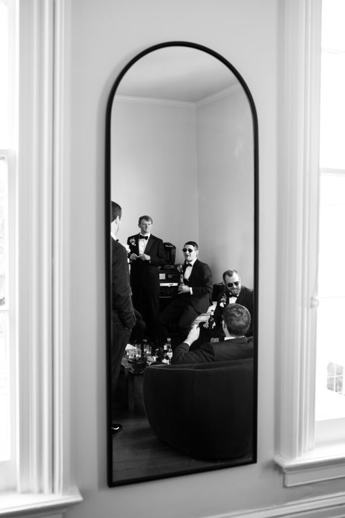 creative groomsmen portraits at Merrimon-Wynne House Raleigh, NC