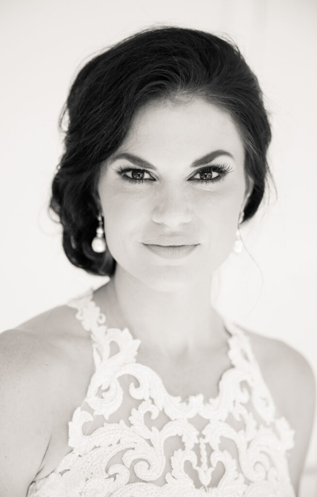 black and white portrait of a bride. 