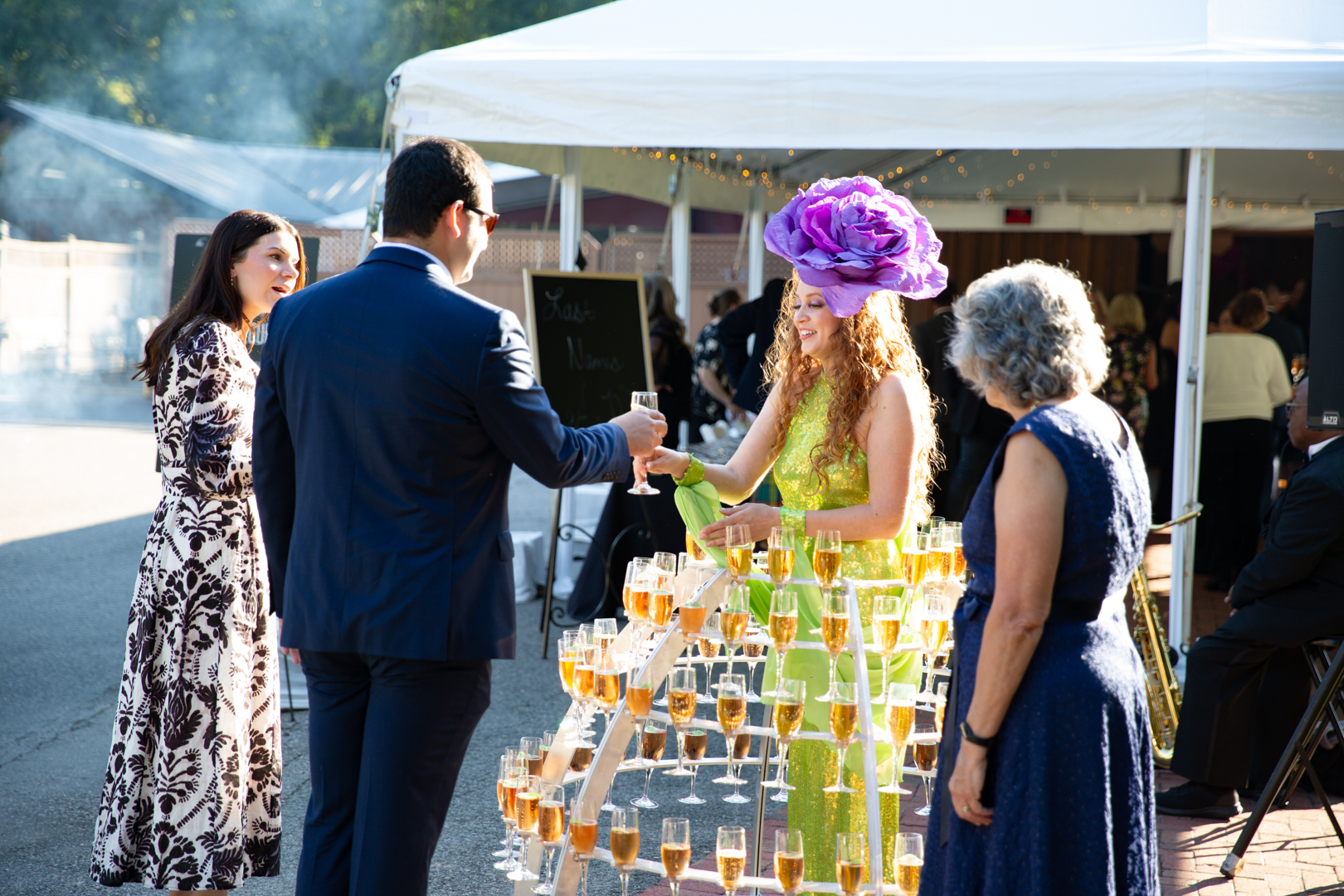 champagne model at an event at the Angus Barn