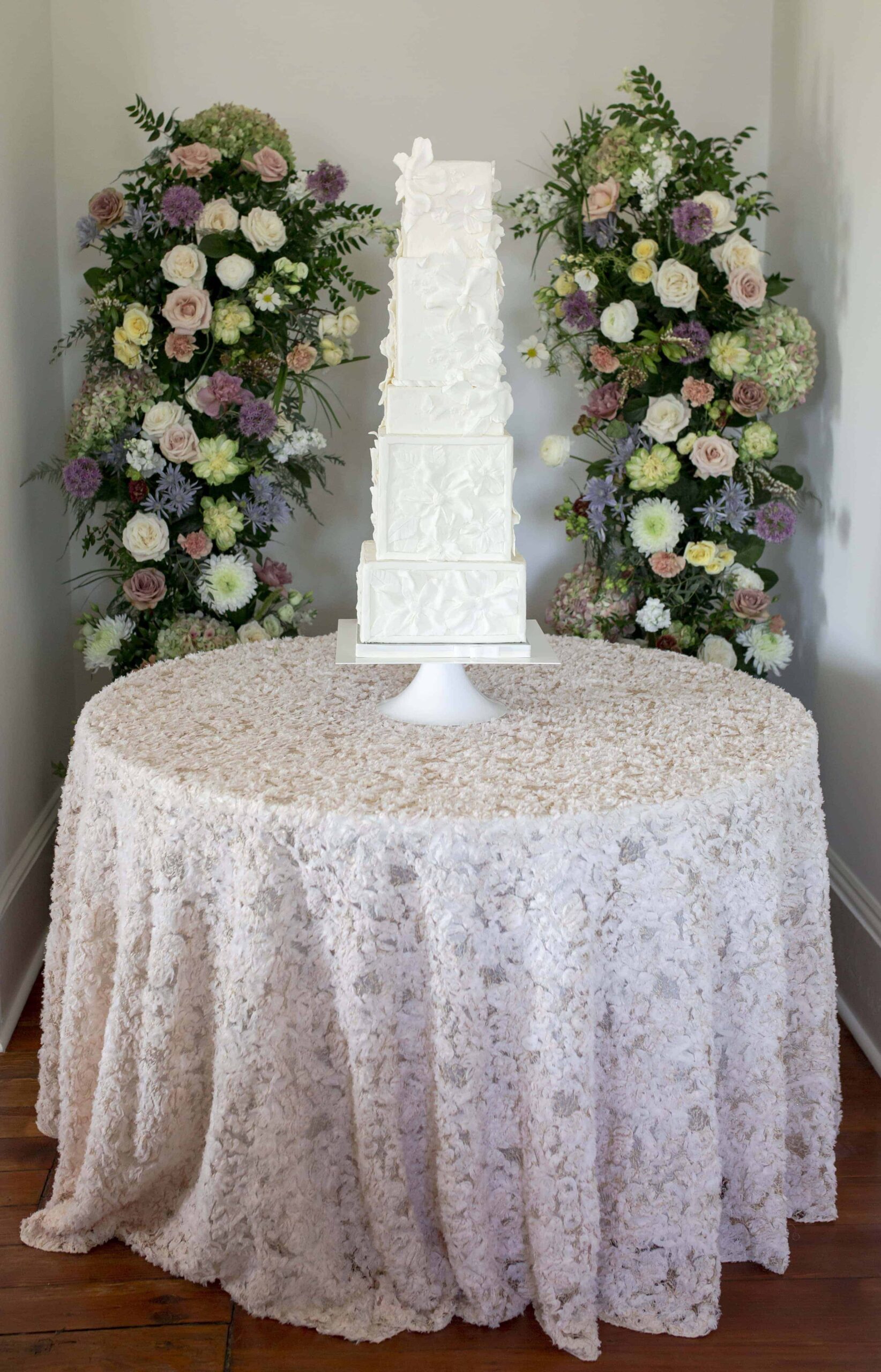 5 tier white wedding cake
