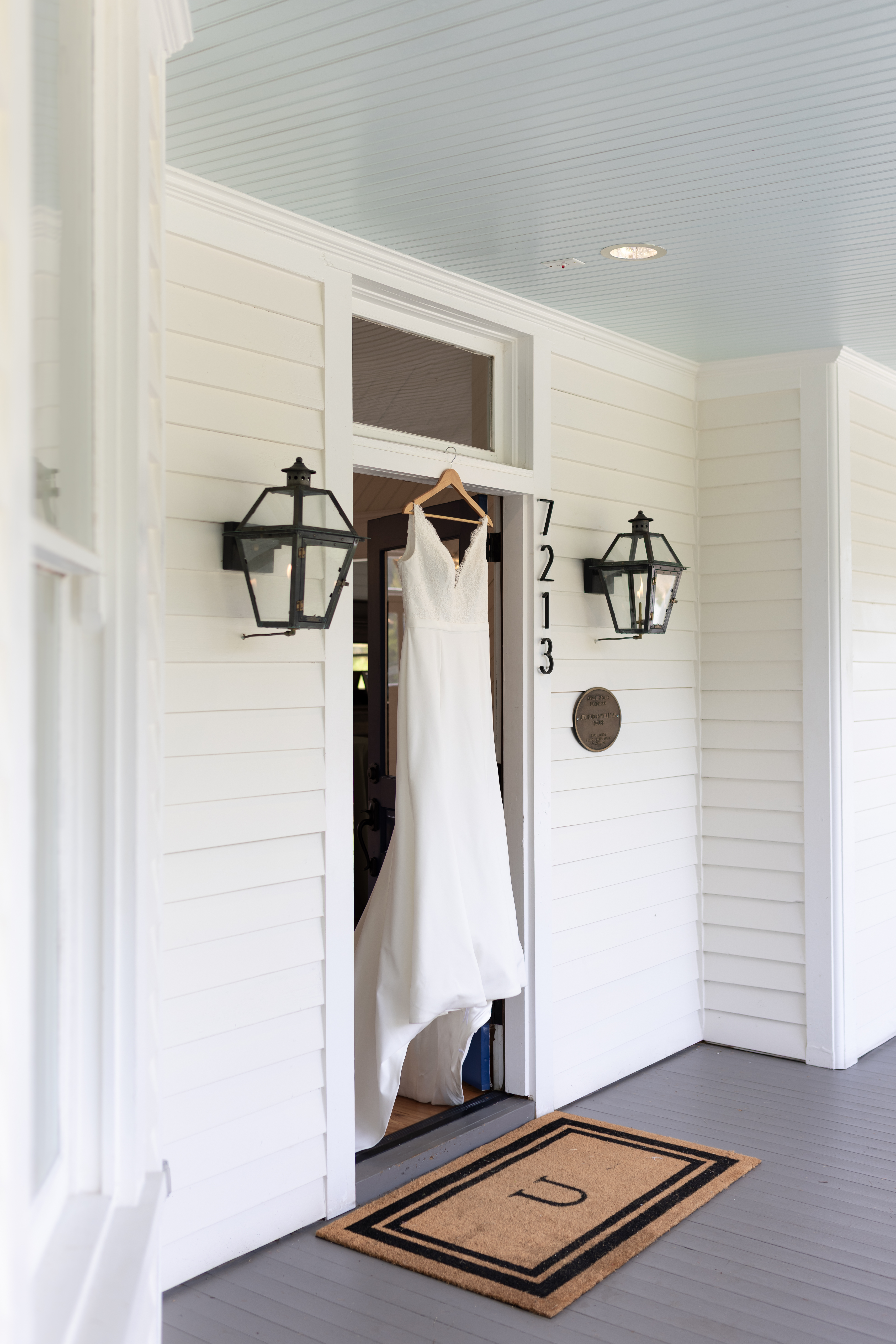 Wedding dress on the Upchurch porch.